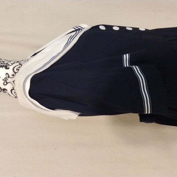 Vintage 80's 90's J.B.S. LTD Navy Blue Sailor Inspired Midi Dress USA Made - Picture 5 of 14